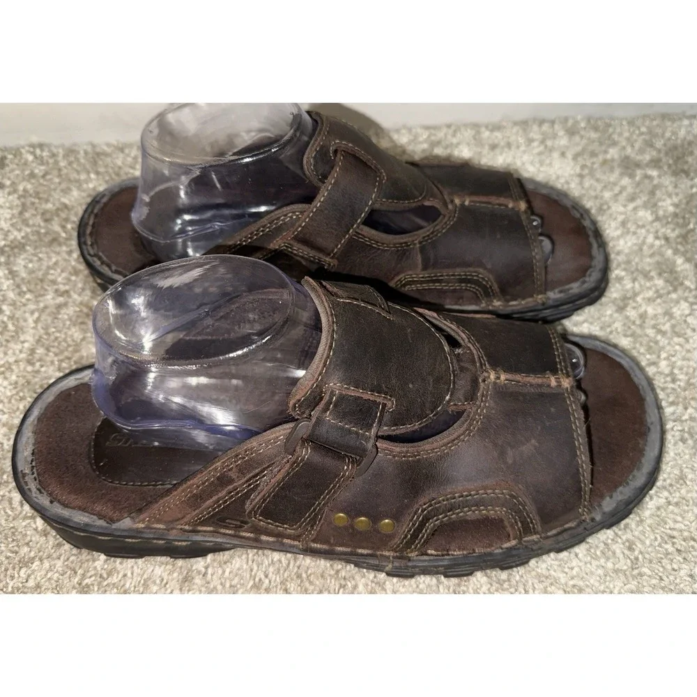Skechers SN 61466 Men's Size 10 Brown Leather Fisherman Sandals Slip On Y2K